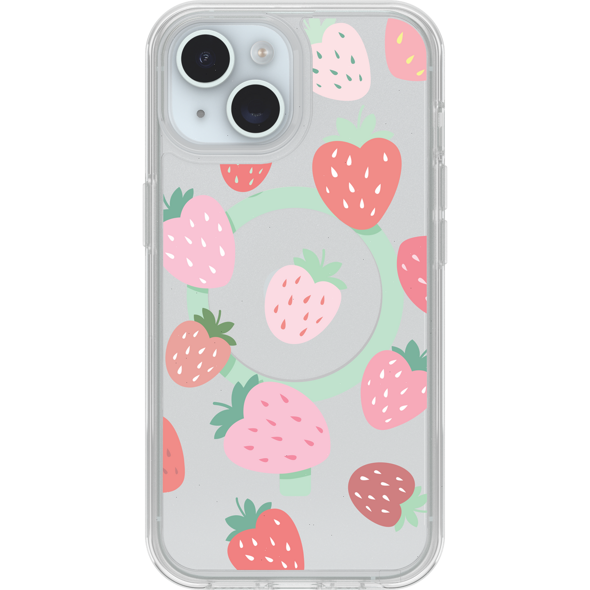 iPhone 16e, iPhone 15, iPhone 14 and iPhone 13 Case Symmetry Series Clear for MagSafe Strawberry